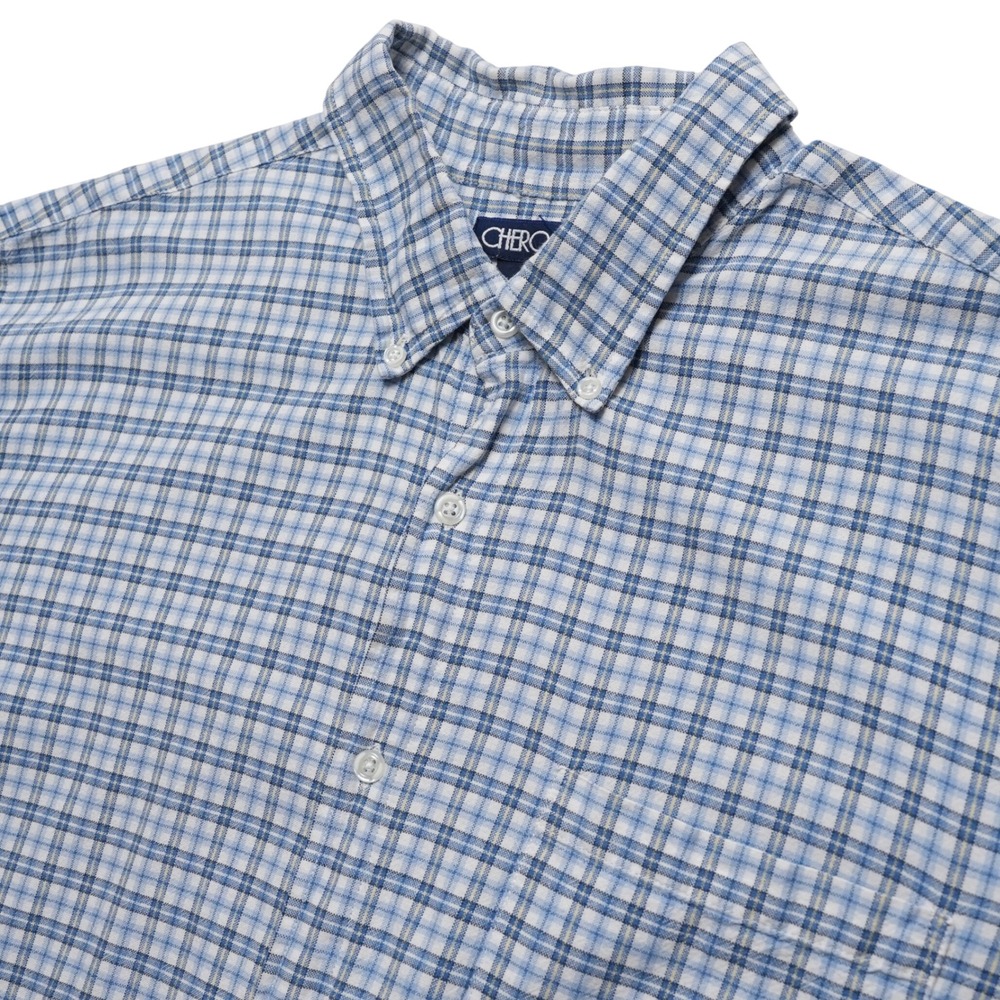 Cherokee Plaid Shirt‎ Mens XL Blue White Short Sleeve Cotton Casual